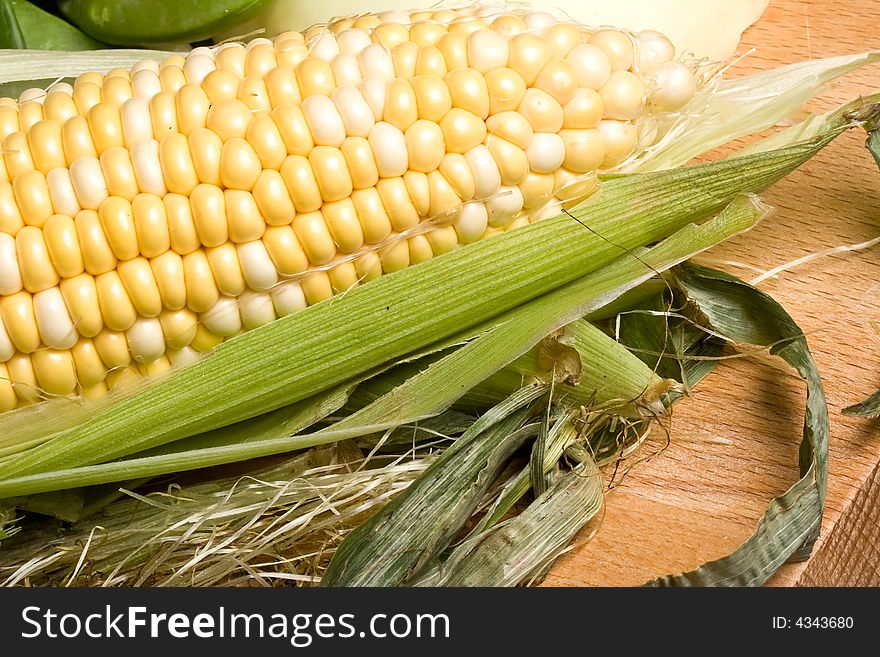 Macro shot of fresh ripe sweet corn. Macro shot of fresh ripe sweet corn