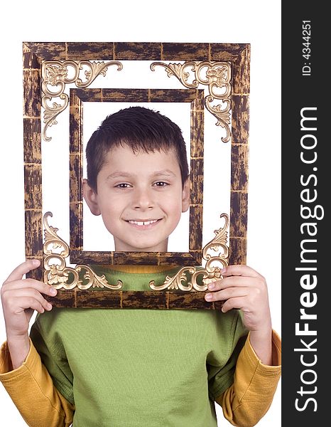 Boy with frame in his hands