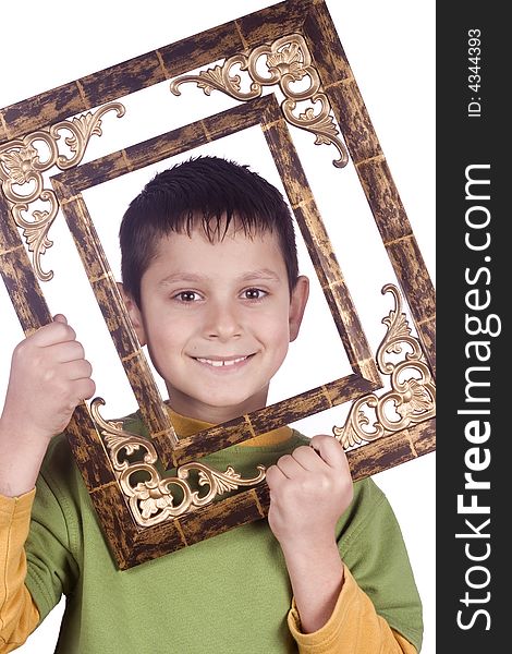 Boy with frame in his hands