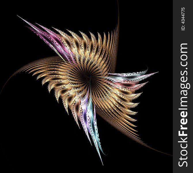 Abstract fractal image resembling feathered wings in a spiral form. Abstract fractal image resembling feathered wings in a spiral form