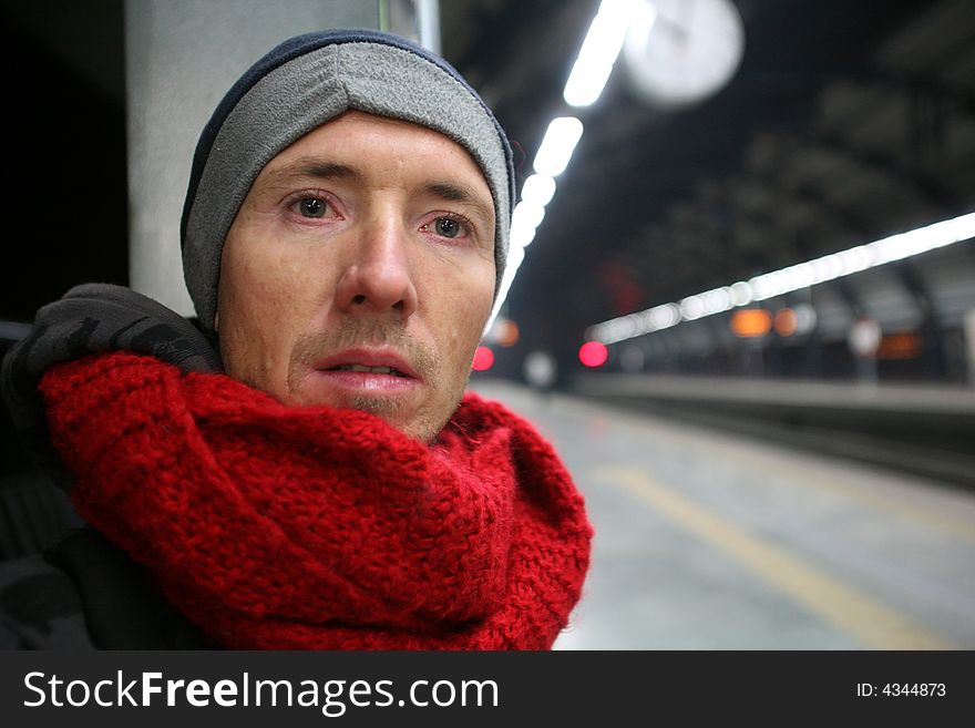 Englishman at metro station, delhi, india