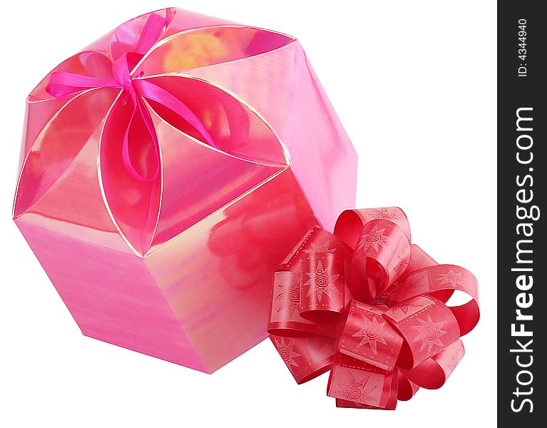 Present Pink Box And Red Bow