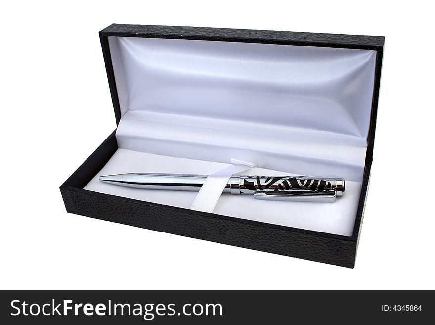 Ball pen in box isolated on white