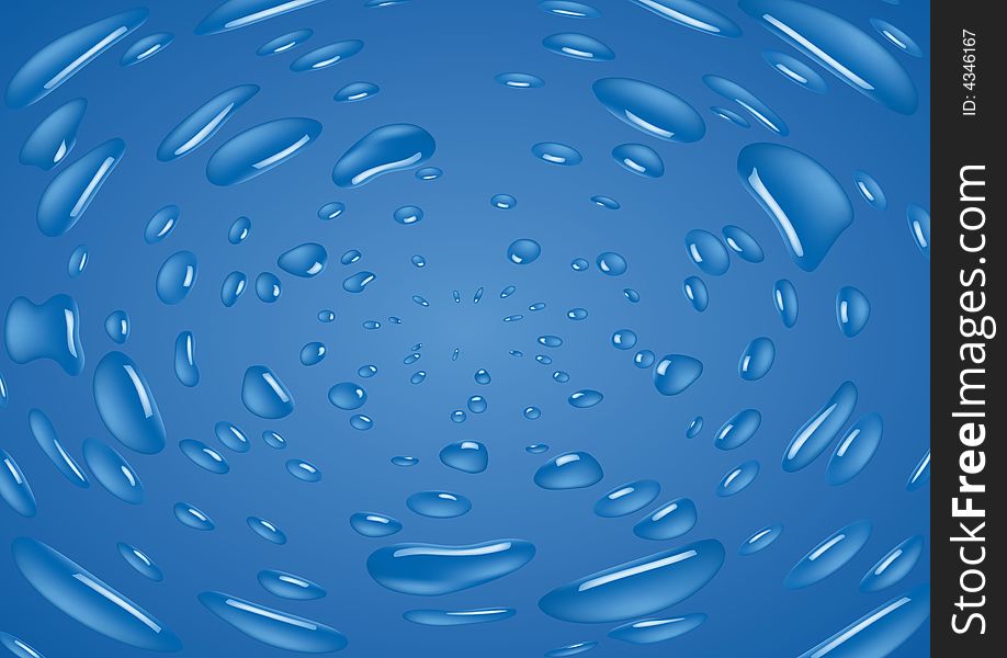 Falling Water droplets on the blue background