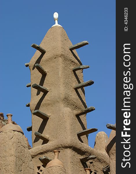 Minaret of a mosk made of mud in Mali