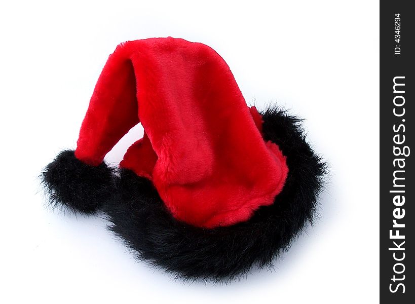Santa Hat on white background with black fur trim. Santa Hat on white background with black fur trim