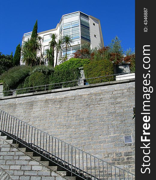 Contemporary apartment building in the city of Lugano, Ticino canton, Switzerland