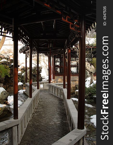 The graceful and grand scenery of the corridor .It's the typical symbol of the Park.This picture is taken in Net lion park in Suzhou ,China.