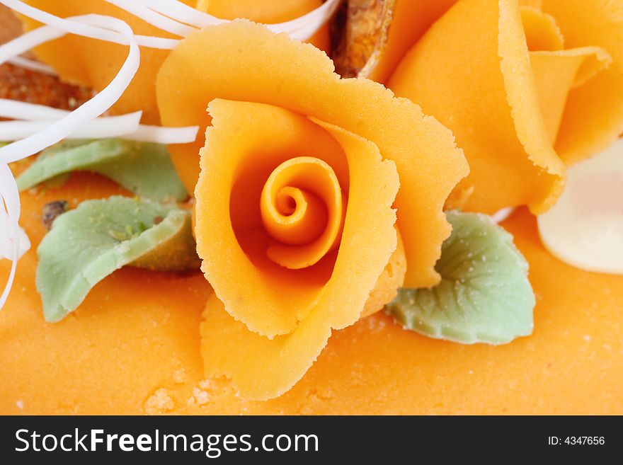 Orange cake with orange rooses. Orange cake with orange rooses