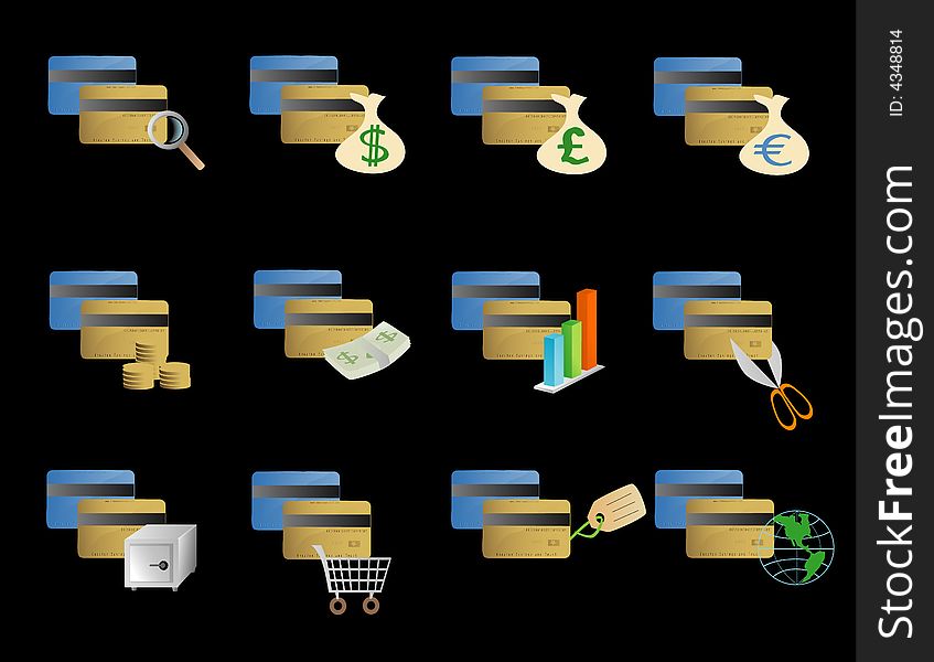 Vector based illustration of various credit card icons