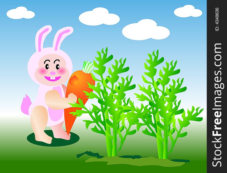 Vector illustration for a baby rabbit eating carrot