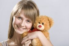 Smiling Teen Holding A Teddy Bear Toy Stock Image Smiling Teen Holding A Teddy Bear Toy Stock Image