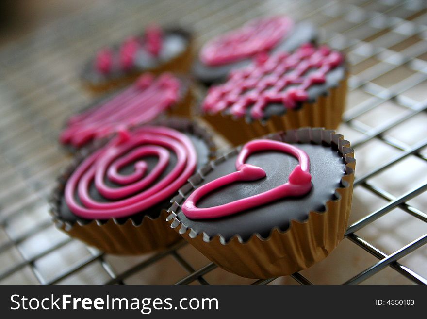 Valentine's Chocolate Cookies with heart shape pink cream topping