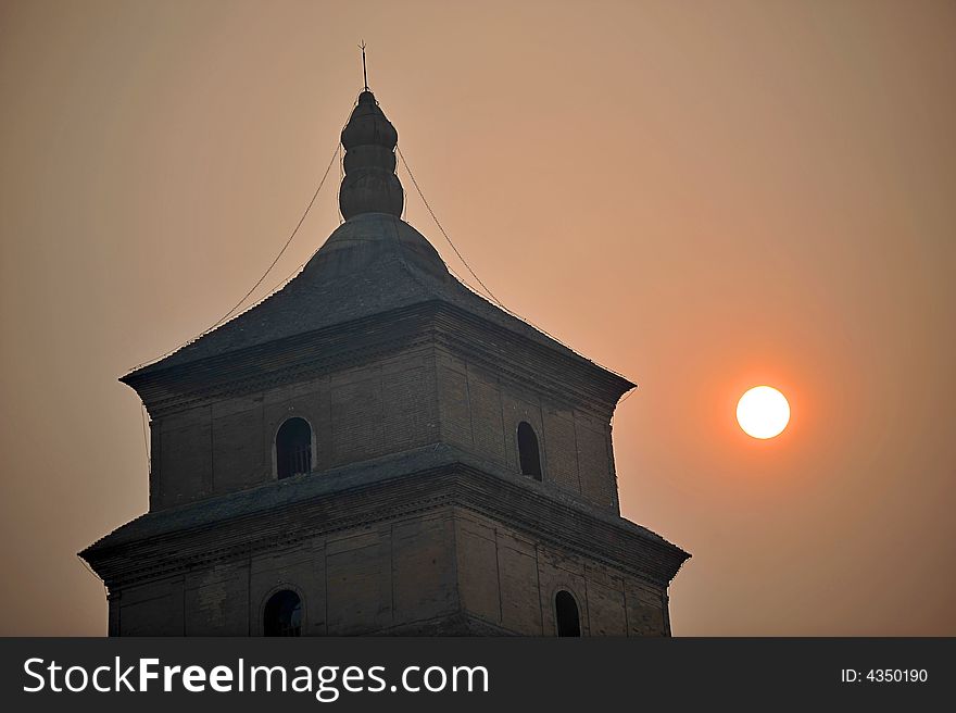 Xian Big Wildgoose Pagoda sunset,Xian,China. Xian Big Wildgoose Pagoda sunset,Xian,China.