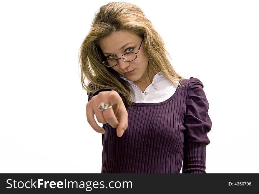 Girl looking and pointing her hand. Girl looking and pointing her hand