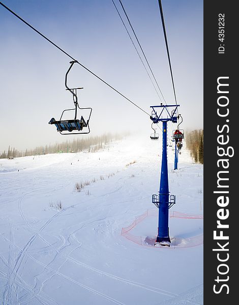 Ski lift to top of the hill. Ski lift to top of the hill