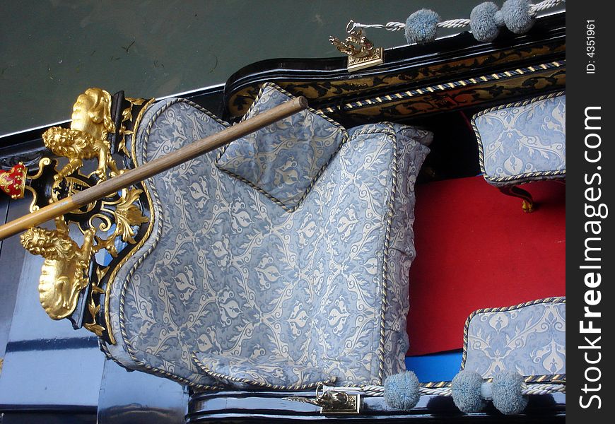 View on gondola interior, Venice. View on gondola interior, Venice