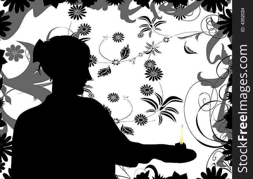 Beautiful woman with candle silhouette