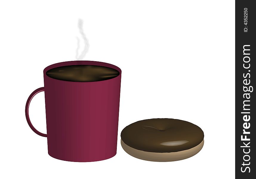 Illustration of coffee and donut on white background