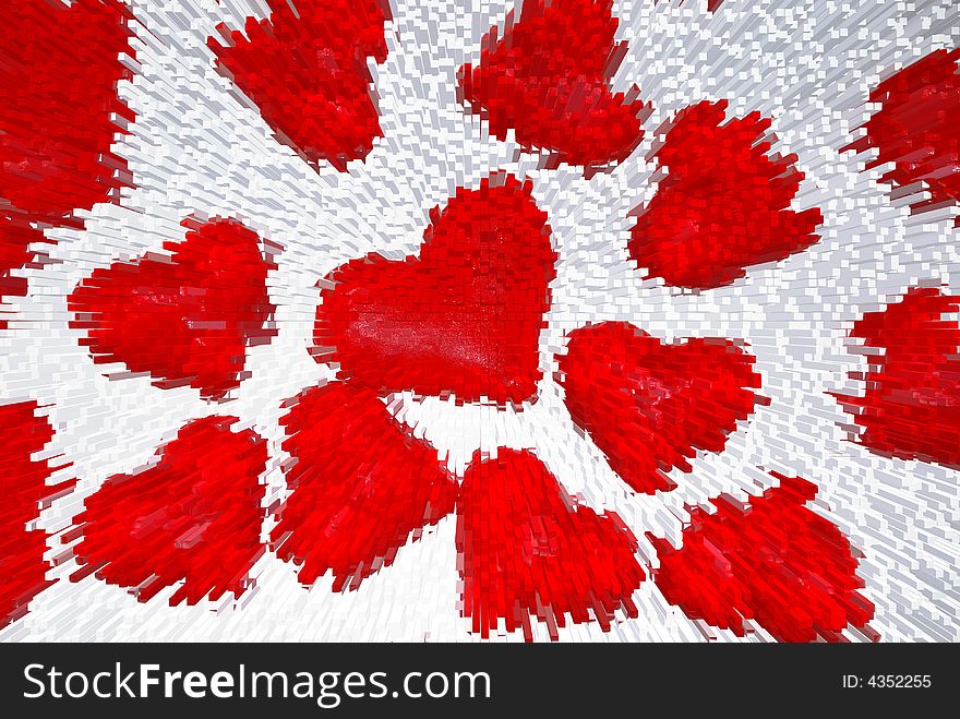 Red hearts over white backgrounds. Red hearts over white backgrounds