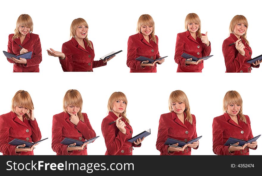 An image of girl in red suit. Variations. An image of girl in red suit. Variations.