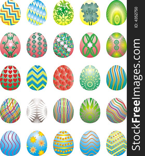 Twenty five easter eggs - vector. Twenty five easter eggs - vector