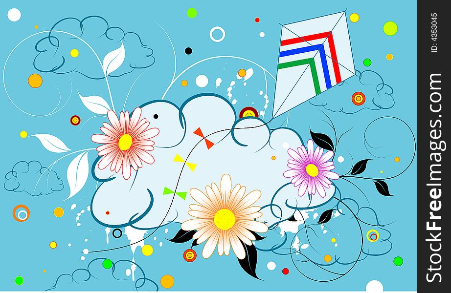 Colorful design with clouds and kite, vector illustration. Colorful design with clouds and kite, vector illustration