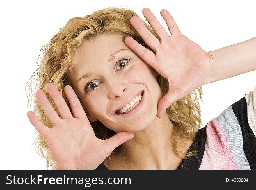 Casual woman making a frame with her hands. Casual woman making a frame with her hands