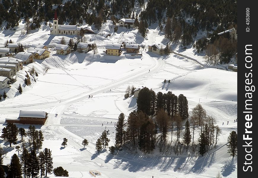 Snowy village in the Alps (switzerland)