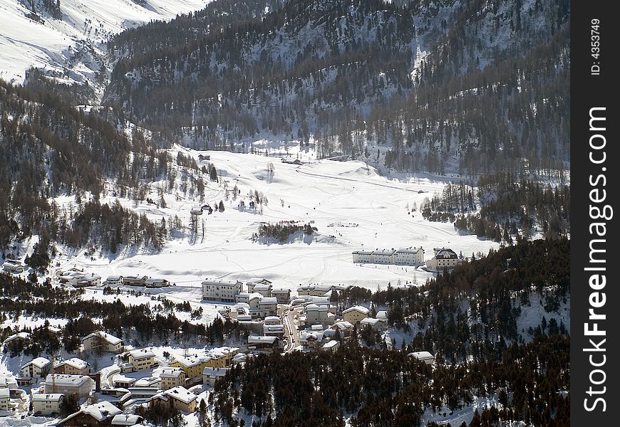 Snowy village in the Alps (switzerland)