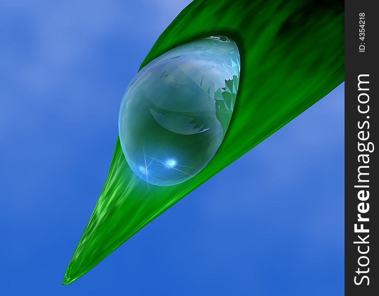 Drop of dew on a green leaf. Drop of dew on a green leaf