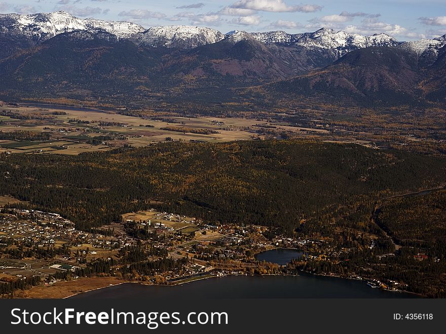 Aerial view of Flathead valley in the Fall. Aerial view of Flathead valley in the Fall