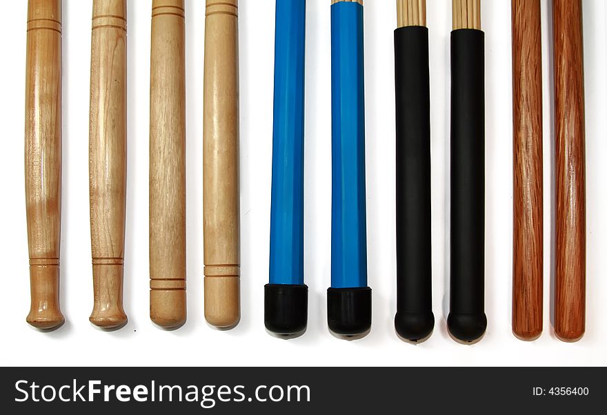 Complete set of drumsticks isolated on a white background