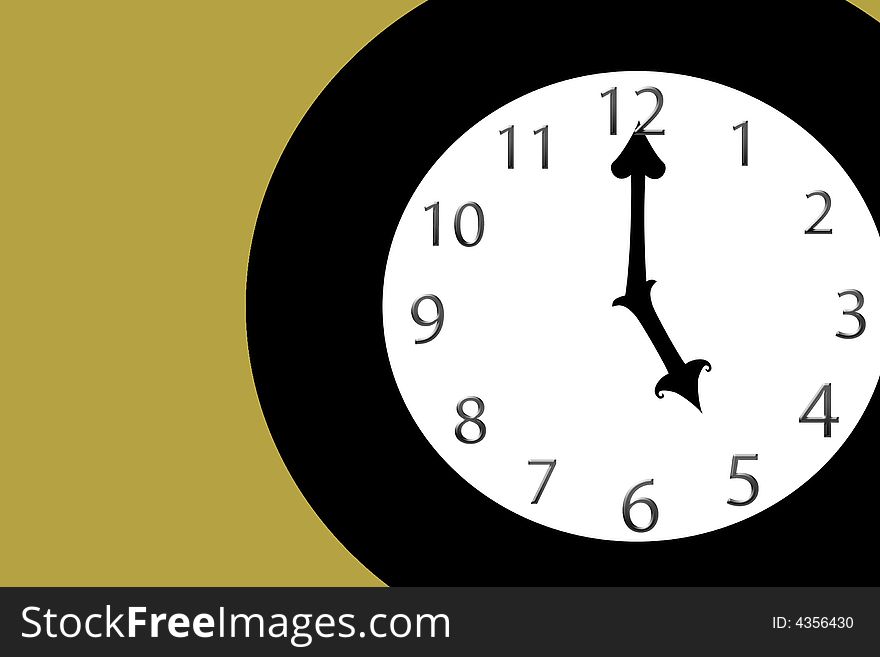 A simple illustration of a clock with the hour and minute hands at five o'clock. A simple illustration of a clock with the hour and minute hands at five o'clock
