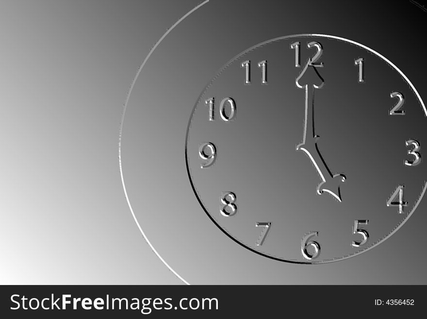 A simple illustration of a clock with the hour and minute hands at five o'clock. A simple illustration of a clock with the hour and minute hands at five o'clock
