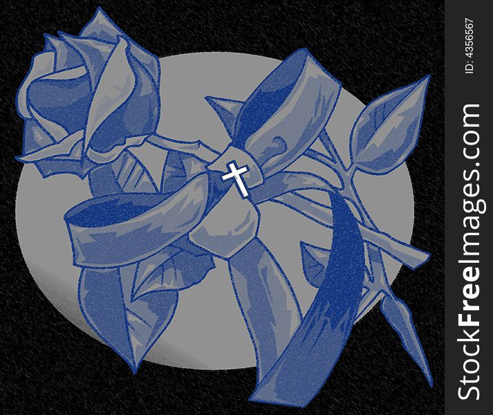 Computer generated illustration of a rose and a ribbon. Computer generated illustration of a rose and a ribbon