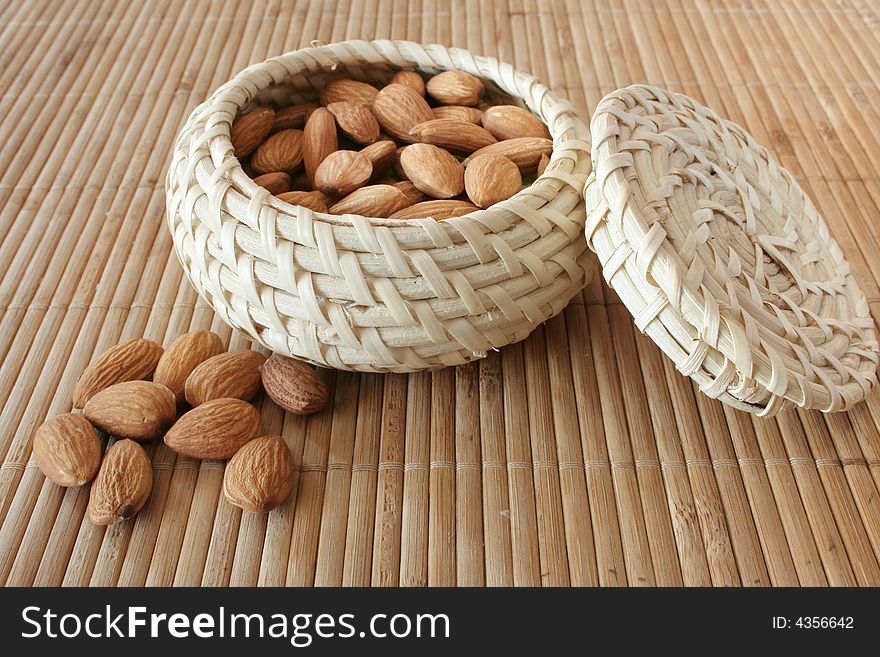Almonds in the basket on the table