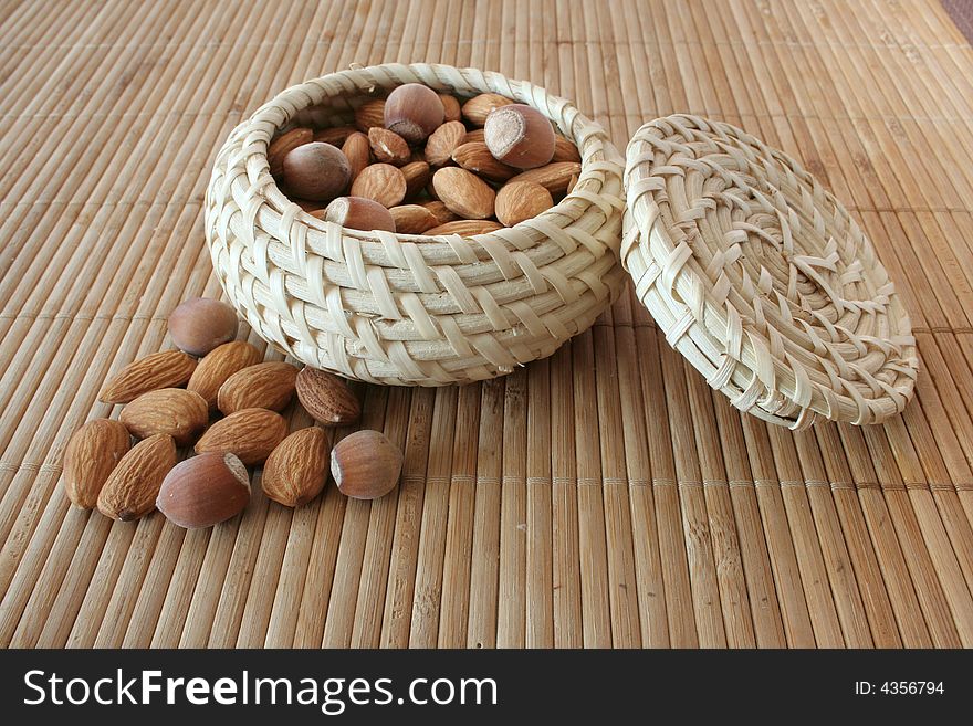 Nuts in the basket on the table