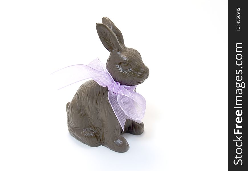 Chocolate Easter Bunny with Pink Ribbon Bow. Chocolate Easter Bunny with Pink Ribbon Bow