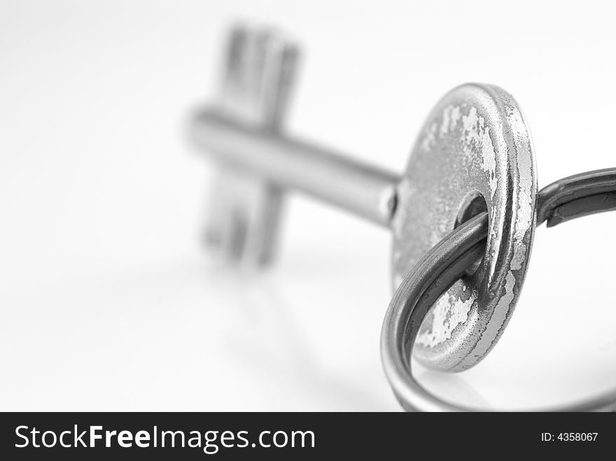 Metal key closeup, black and white. Metal key closeup, black and white