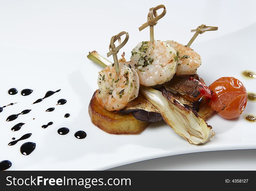 A Shrimp platter isolated on a white background. A Shrimp platter isolated on a white background