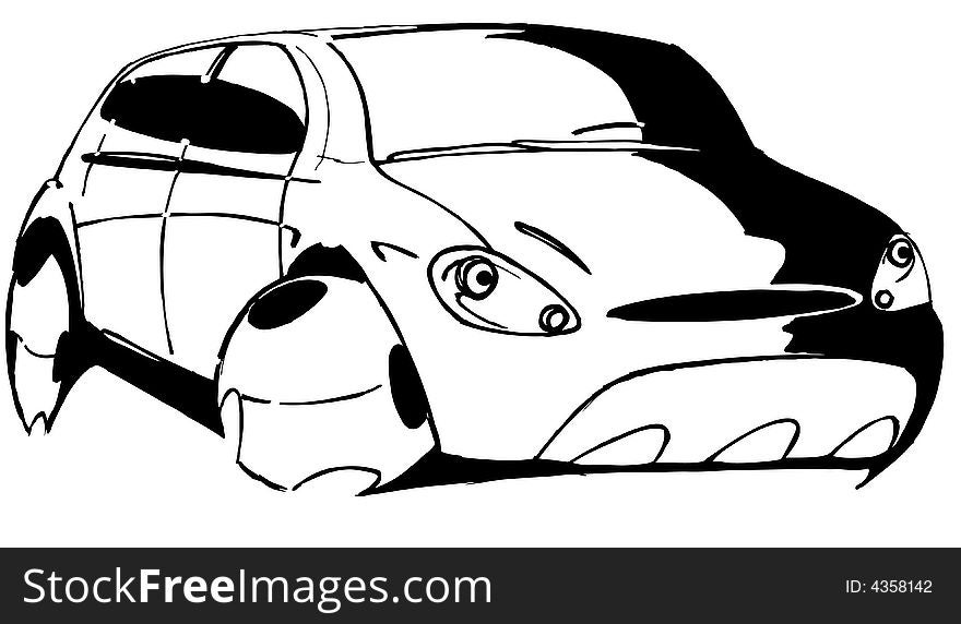 Hand drawn hatchback small car. Hand drawn hatchback small car