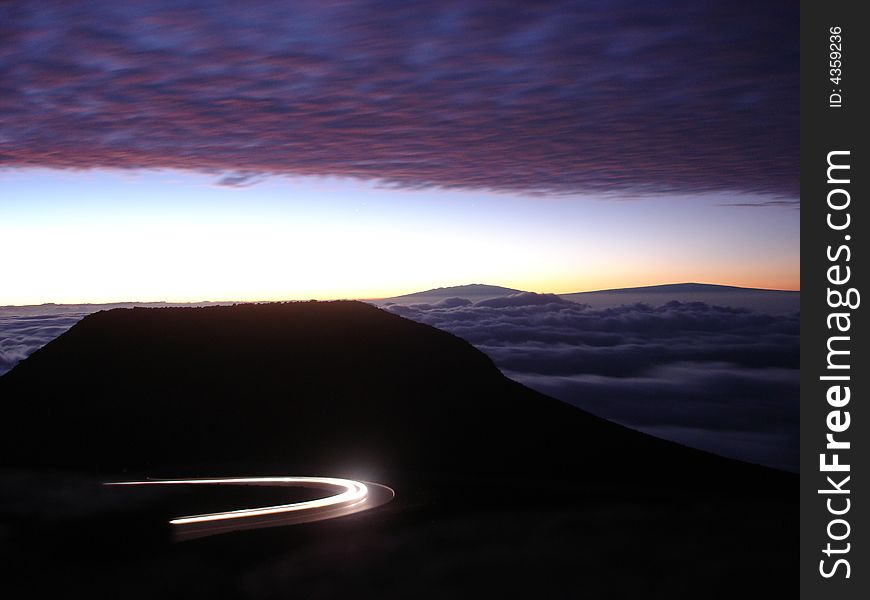 Just before sunrise on the top of Haleakala in Maui. Just before sunrise on the top of Haleakala in Maui.