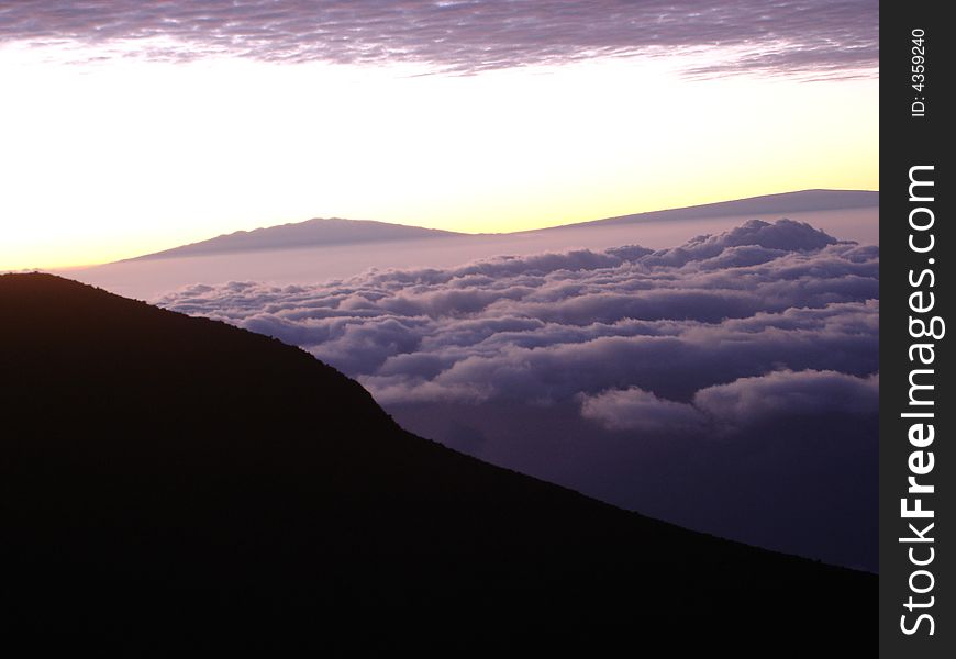 Just before sunrise on the top of Haleakala in Maui. Just before sunrise on the top of Haleakala in Maui.