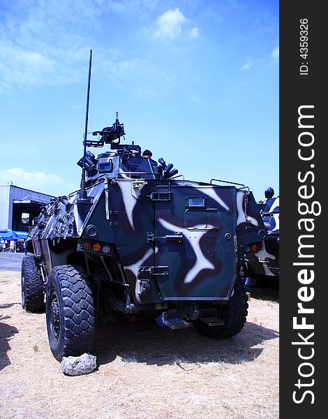 Armored personnel carrier in an urban camouflage