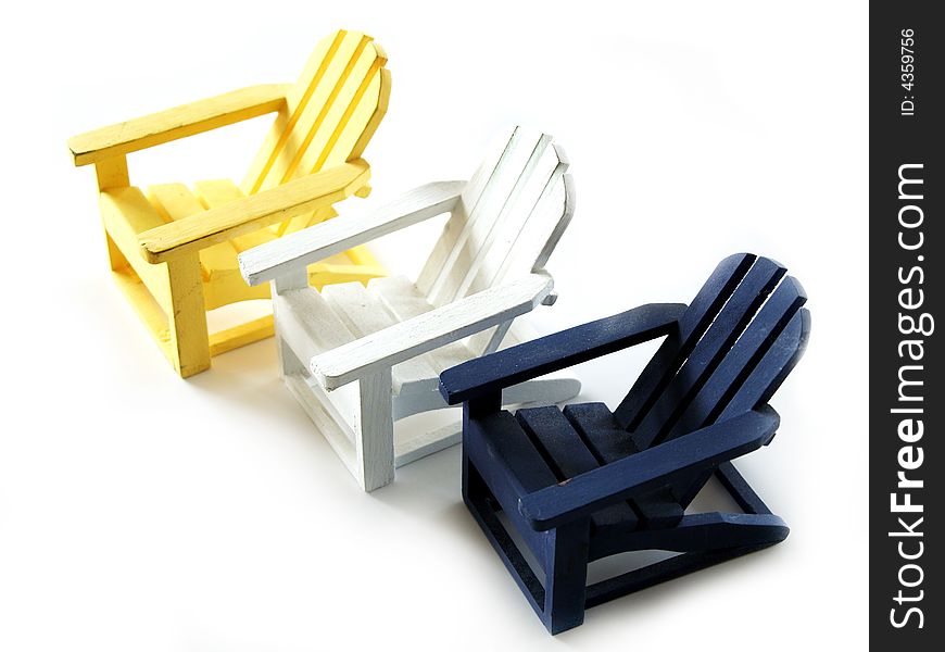 Yellow, white and blue chairs. Yellow, white and blue chairs.