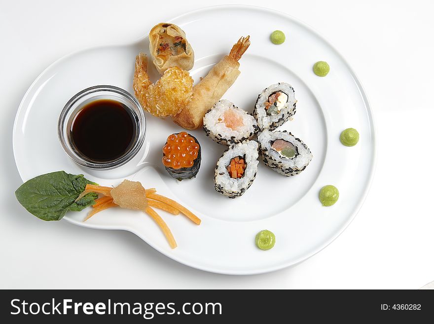 A Sushi platter isolated on a white background