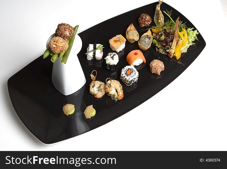 A Sushi platter isolated on a white background