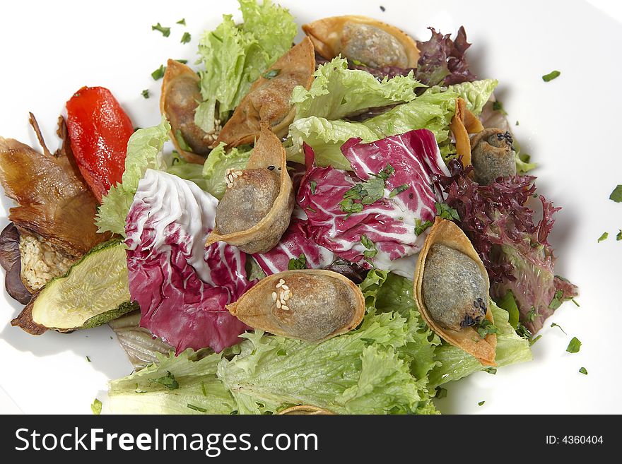 A Japanese platter isolated on a white background. A Japanese platter isolated on a white background