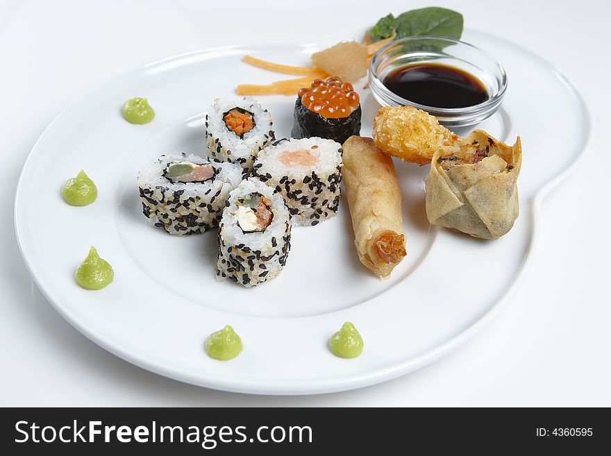 A Sushi platter isolated on a white background